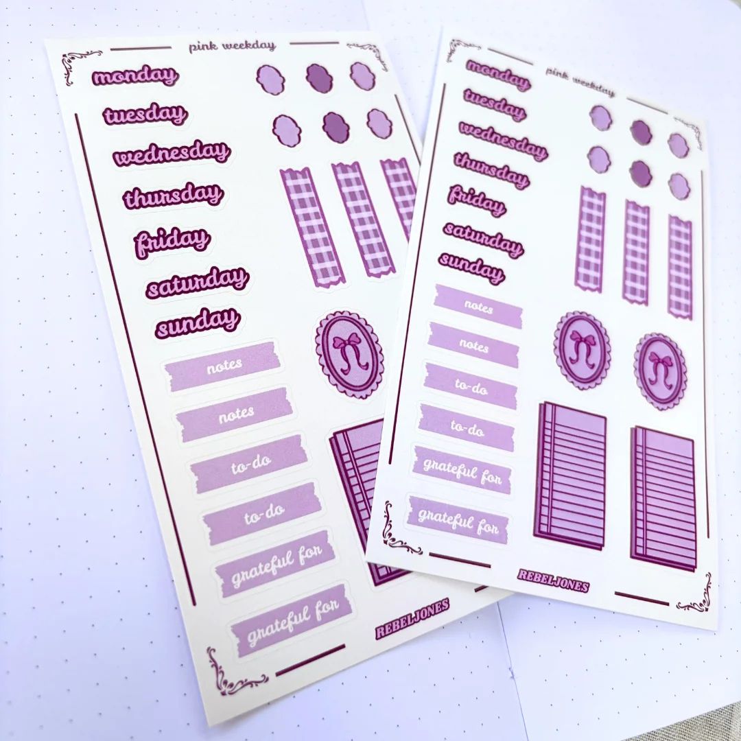Pink Weekday Sticker Sheet - Rebel Jones