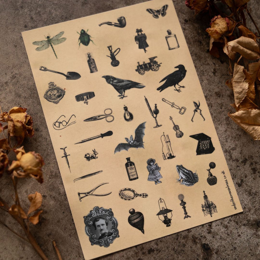 Poe's Raven Sticker Sheets-Stickers-Under the Rowan Trees-Victorian Objects