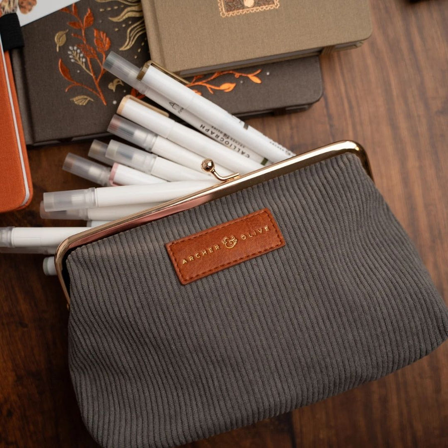 Quiet Corners Kiss-Lock Pouch Grey - Archer & Olive