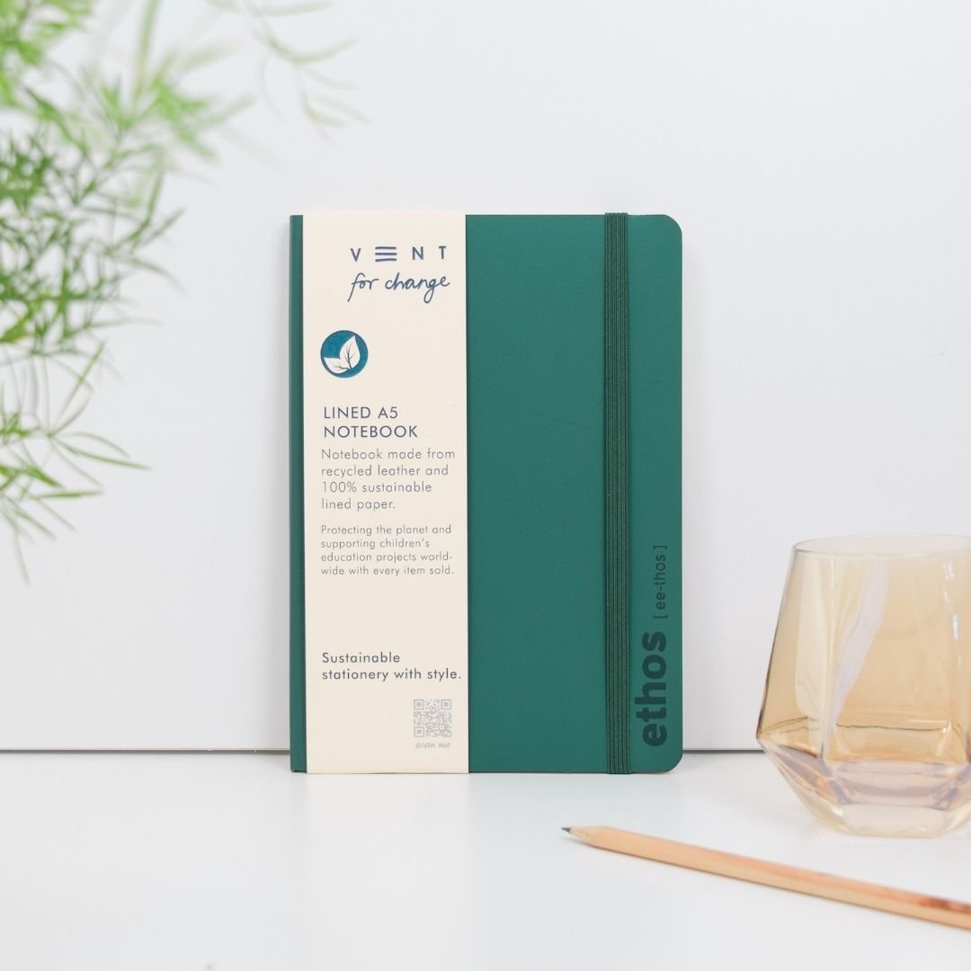 Recycled Leather A5 Lined Notebook Emerald Green - Vent for Change