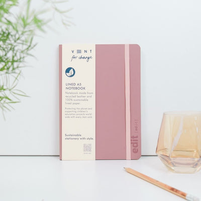 Recycled Leather A5 Lined Notebook Powder Pink - Vent for Change