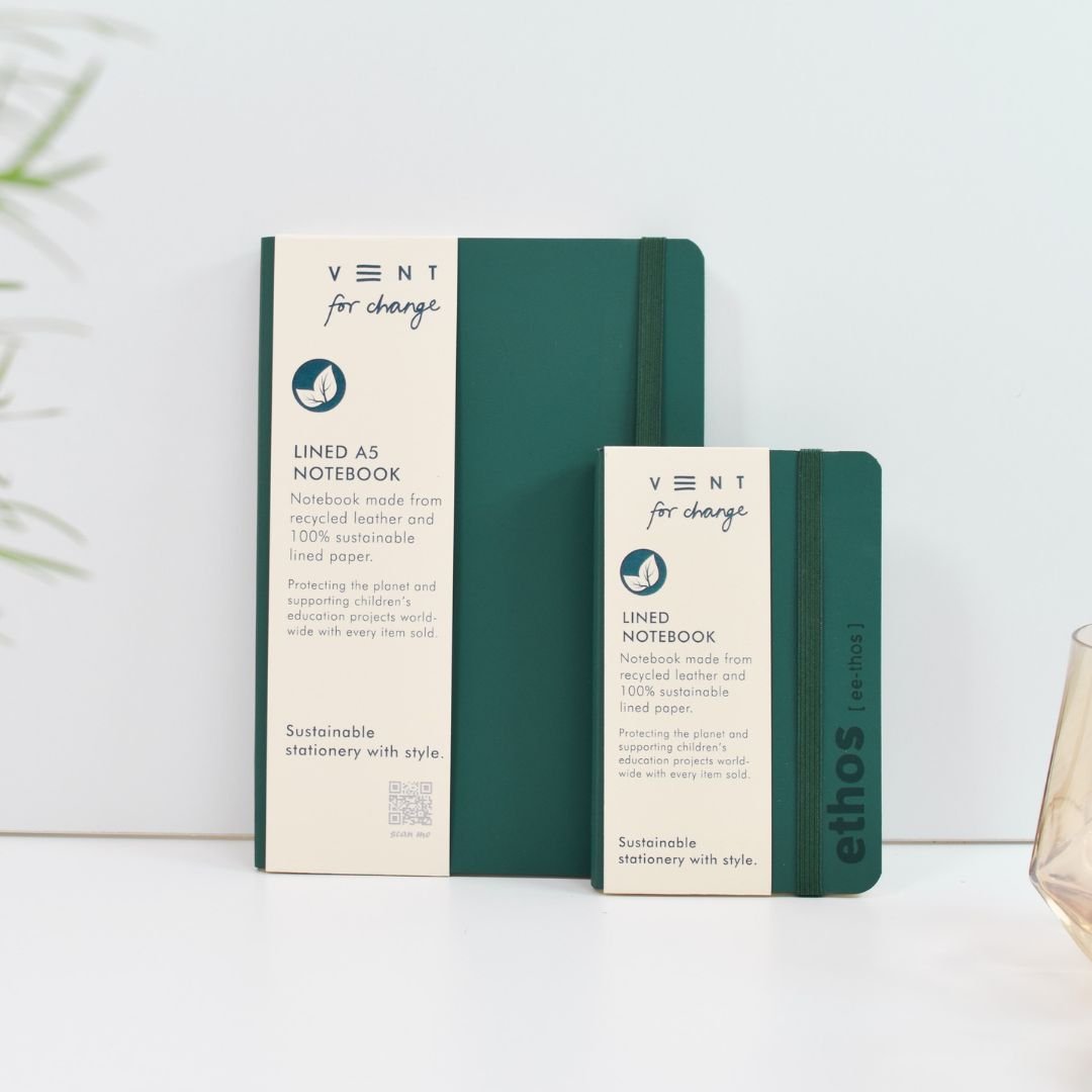 Recycled Leather A6 Lined Notebook Emerald Green - Vent for Change