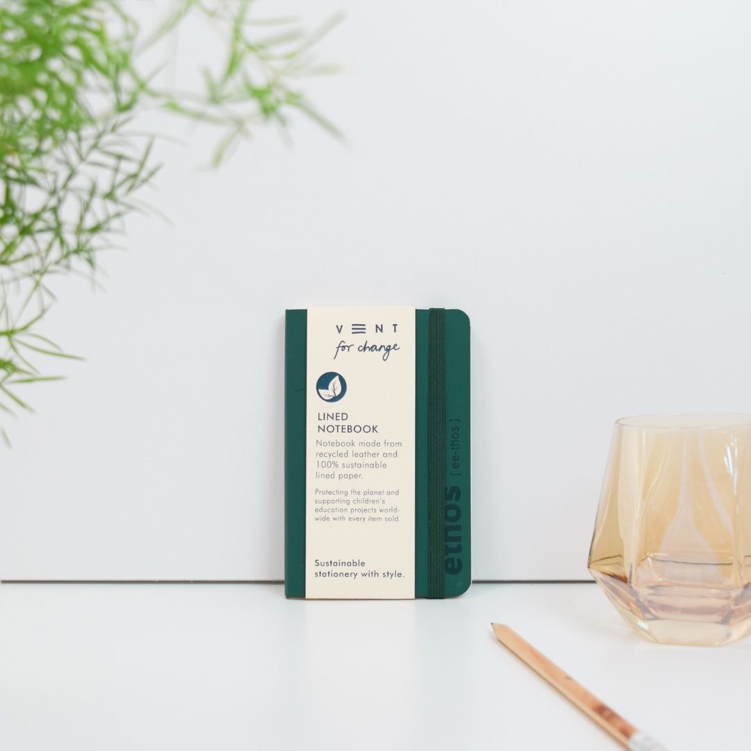 Recycled Leather A6 Lined Notebook Emerald Green - Vent for Change