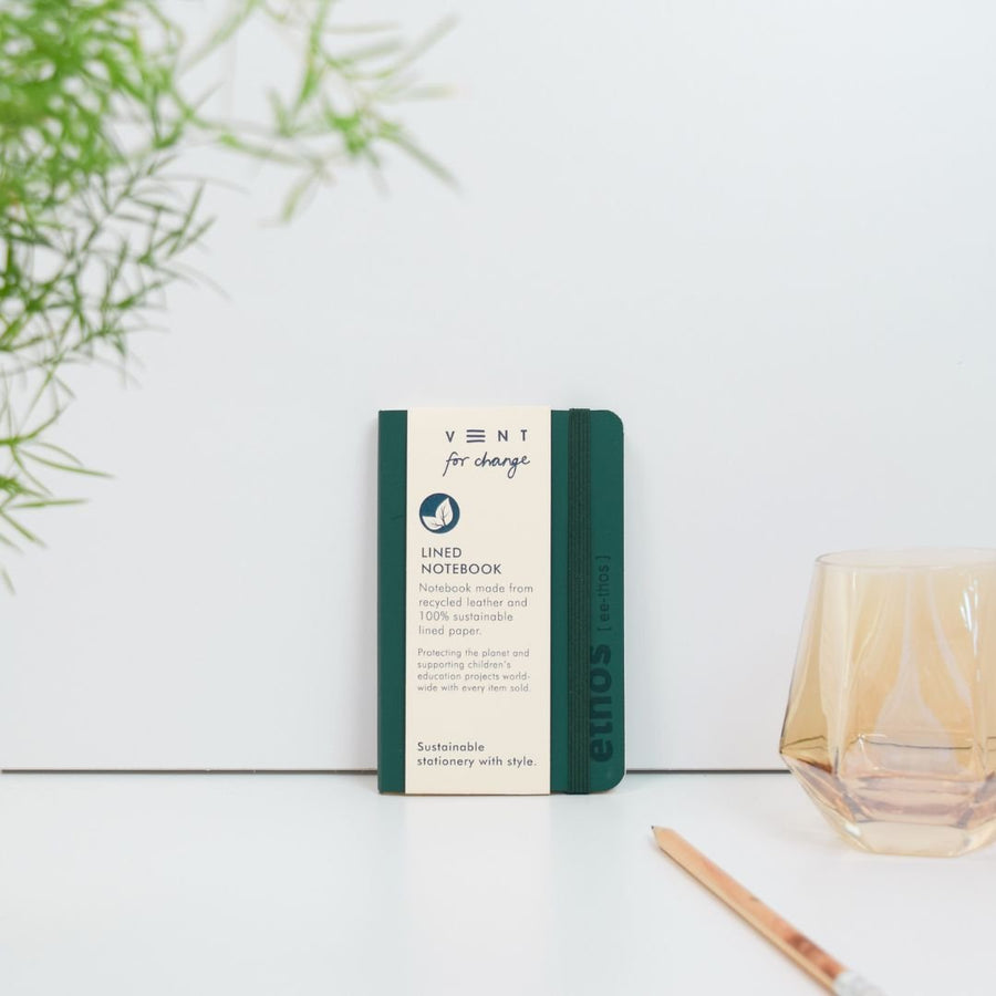 Recycled Leather A6 Lined Notebook Emerald Green - Vent for Change
