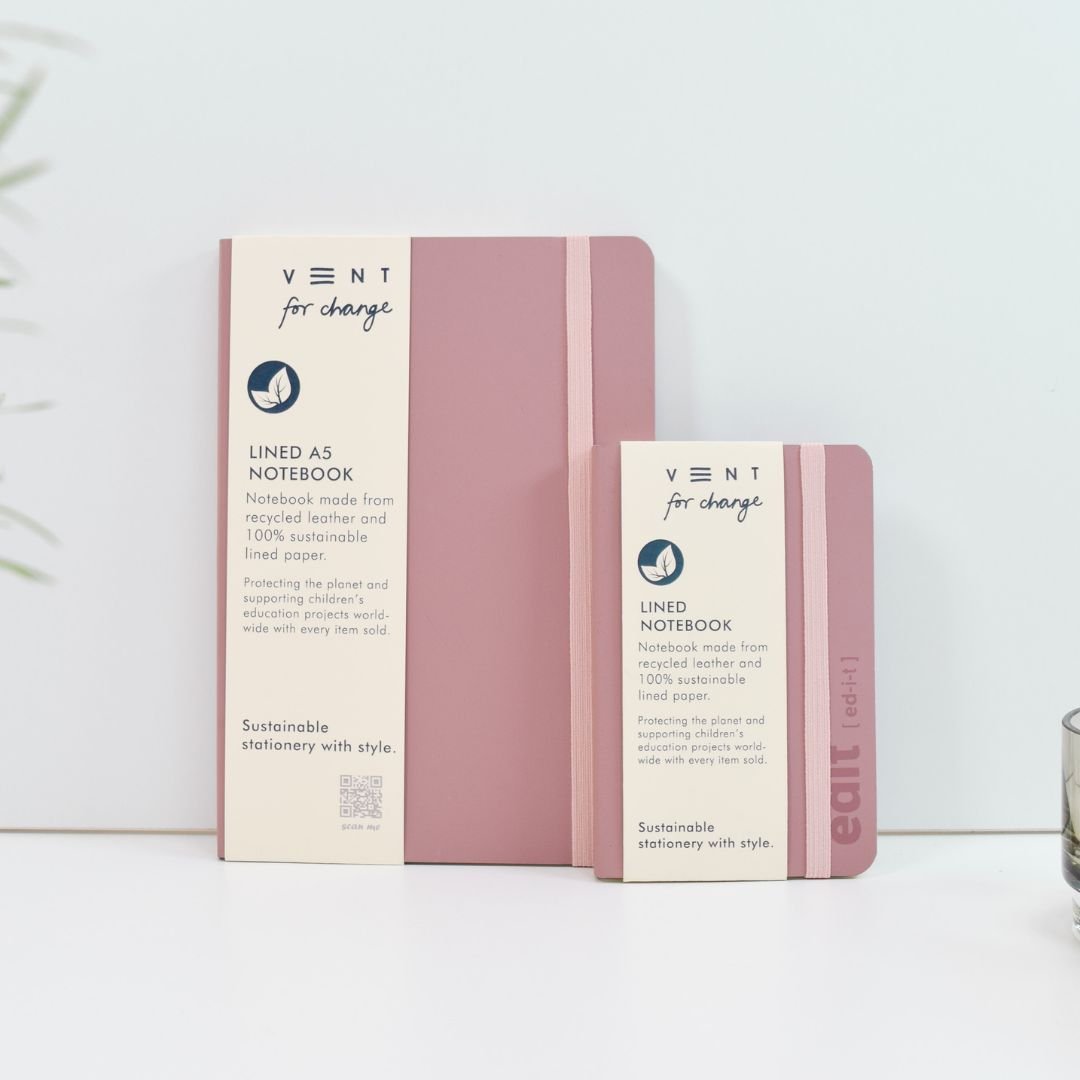 Recycled Leather A6 Lined Notebook Powder Pink - Vent for Change