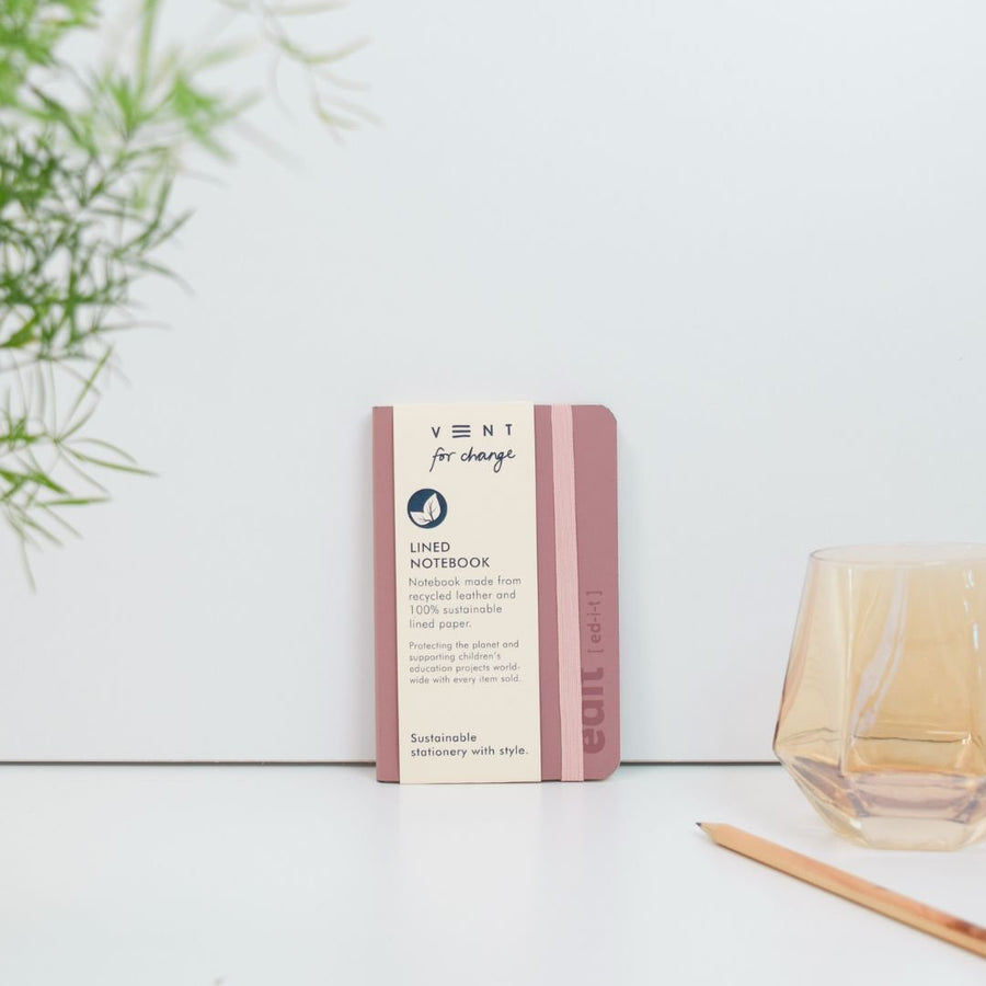 Recycled Leather A6 Lined Notebook Powder Pink - Vent for Change
