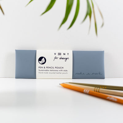 Recycled Leather Pen Pouch - Dusty Blue - Vent for Change