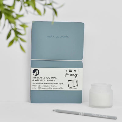 Recycled Leather Refillable Journal Dusty Blue - Vent for Change