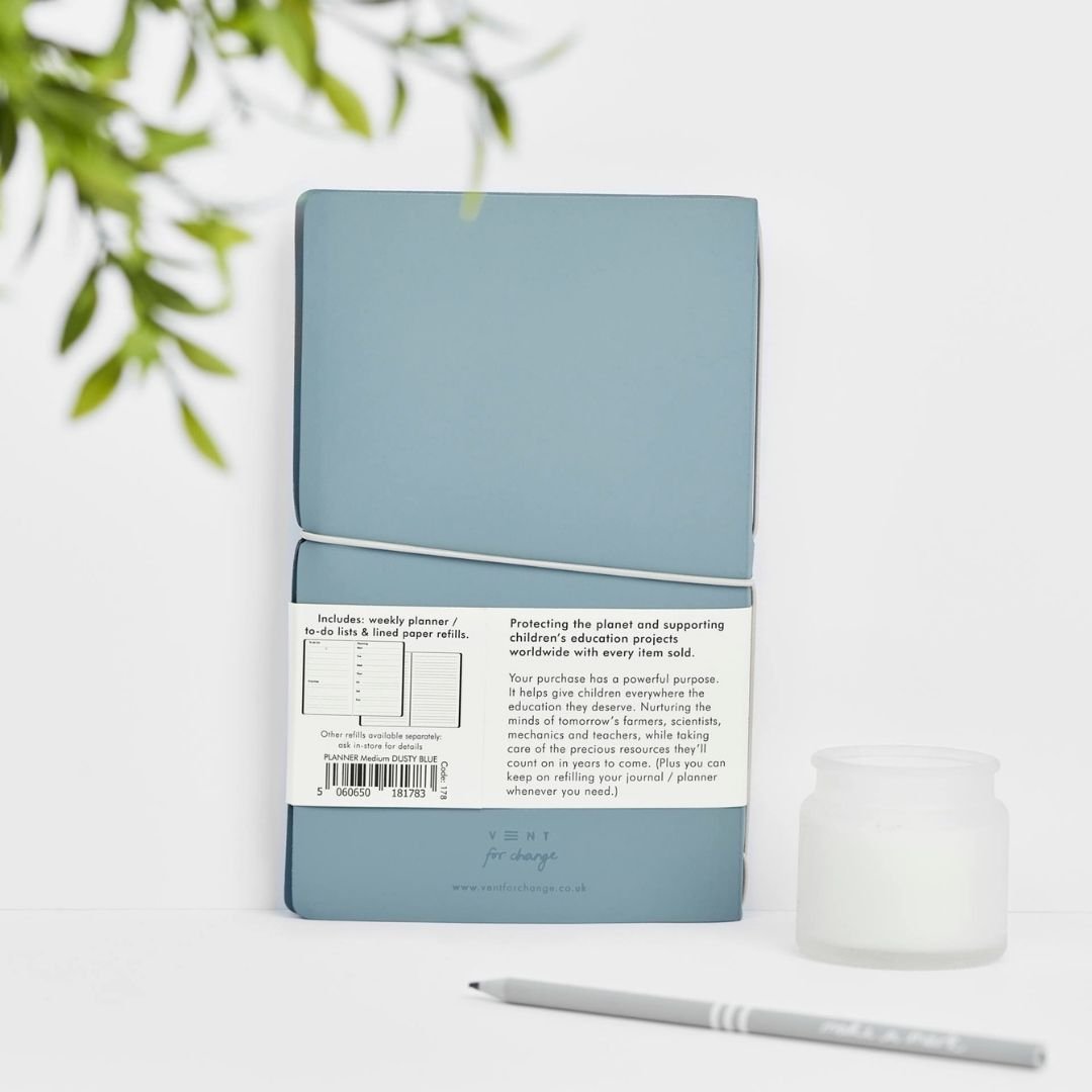 Recycled Leather Refillable Journal Dusty Blue - Vent for Change