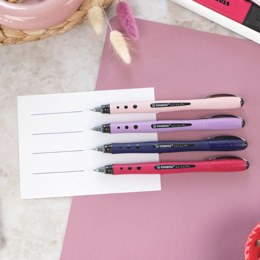 STABILO Worker+ Wildflower Rollerball Pens with Blue Ink - Blush - Stabilo