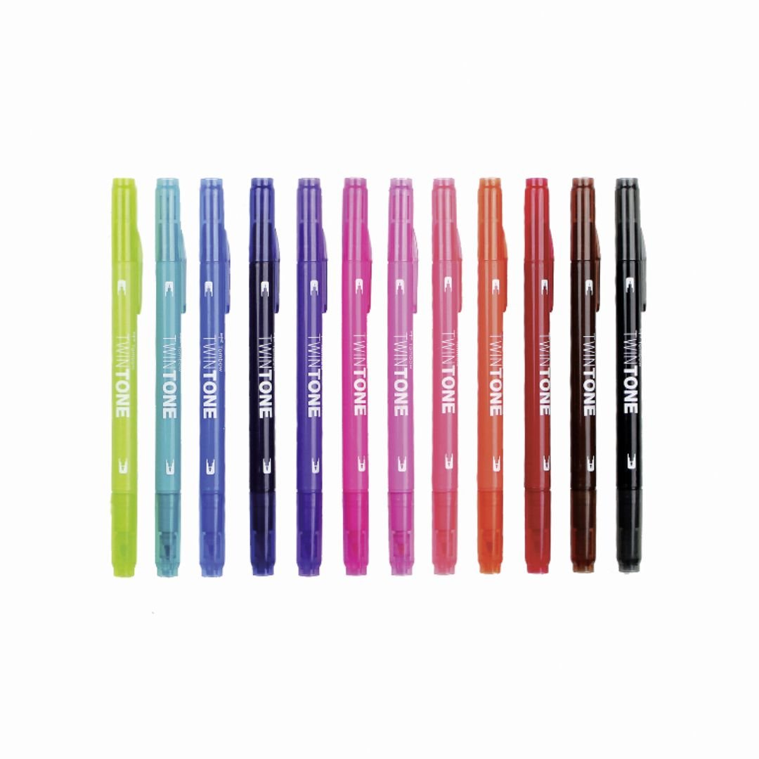 Tombow TwinTone Dual - Tip Marker 12 Bright Colours - Tombow