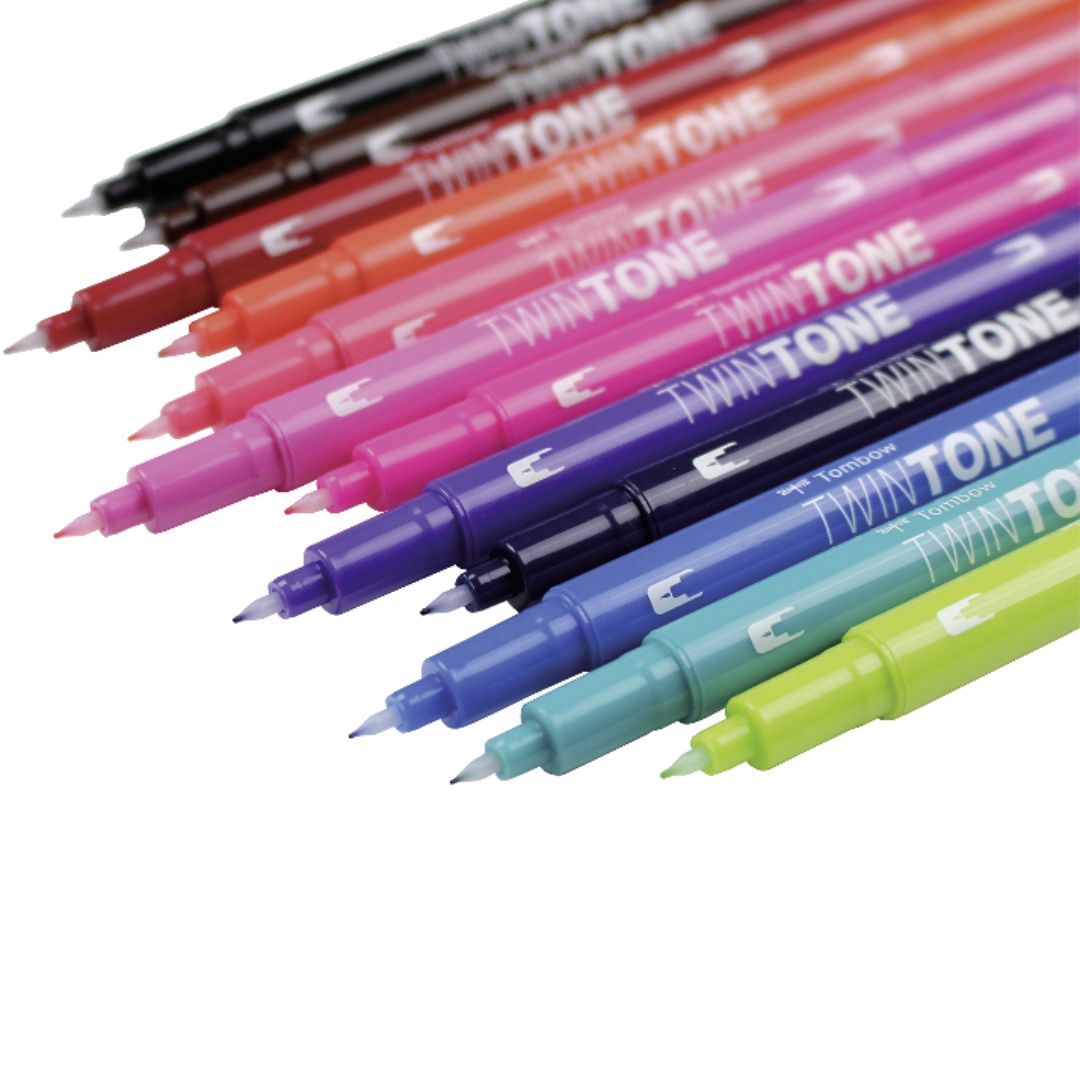 Tombow TwinTone Dual - Tip Marker 12 Bright Colours - Tombow