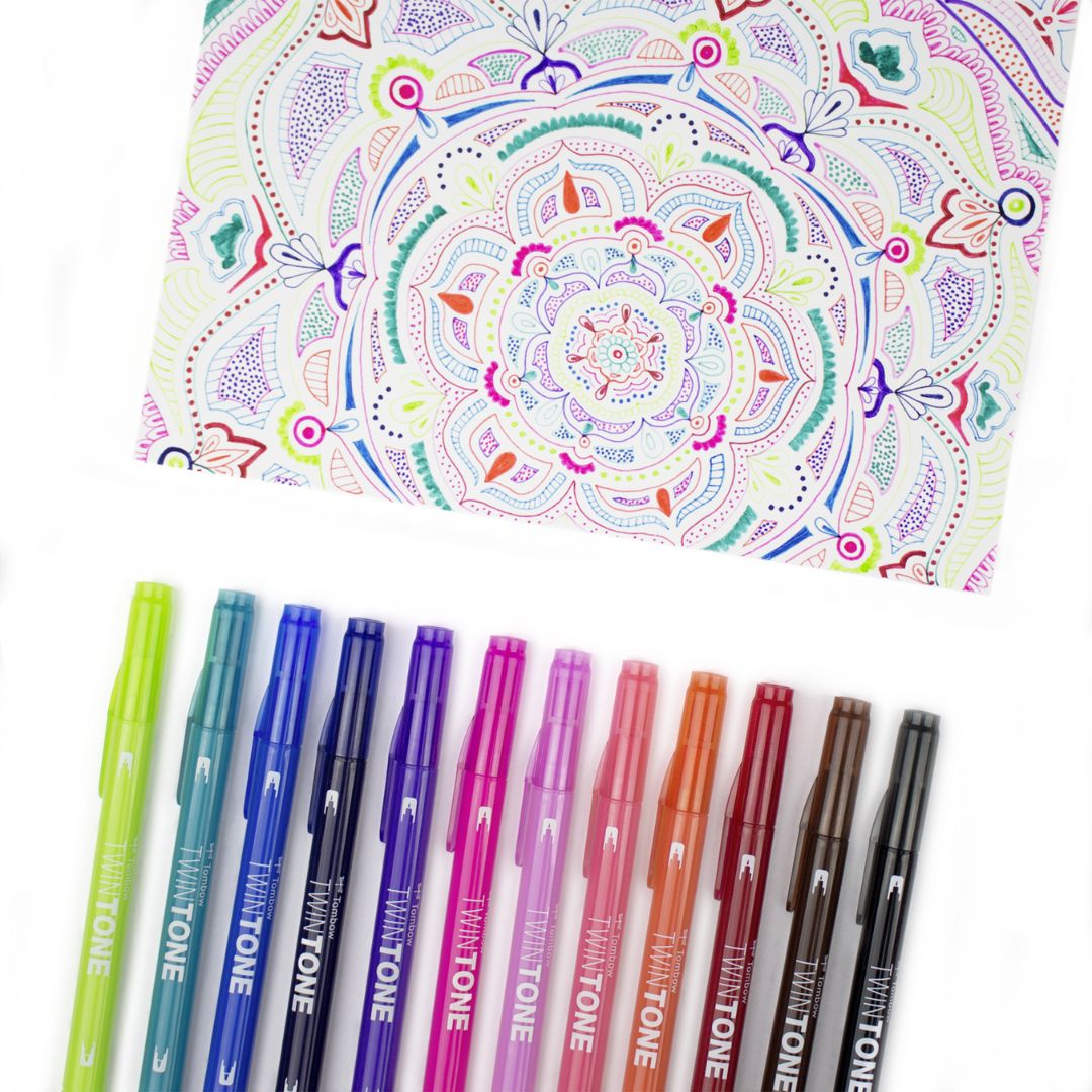 Tombow TwinTone Dual - Tip Marker 12 Bright Colours - Tombow