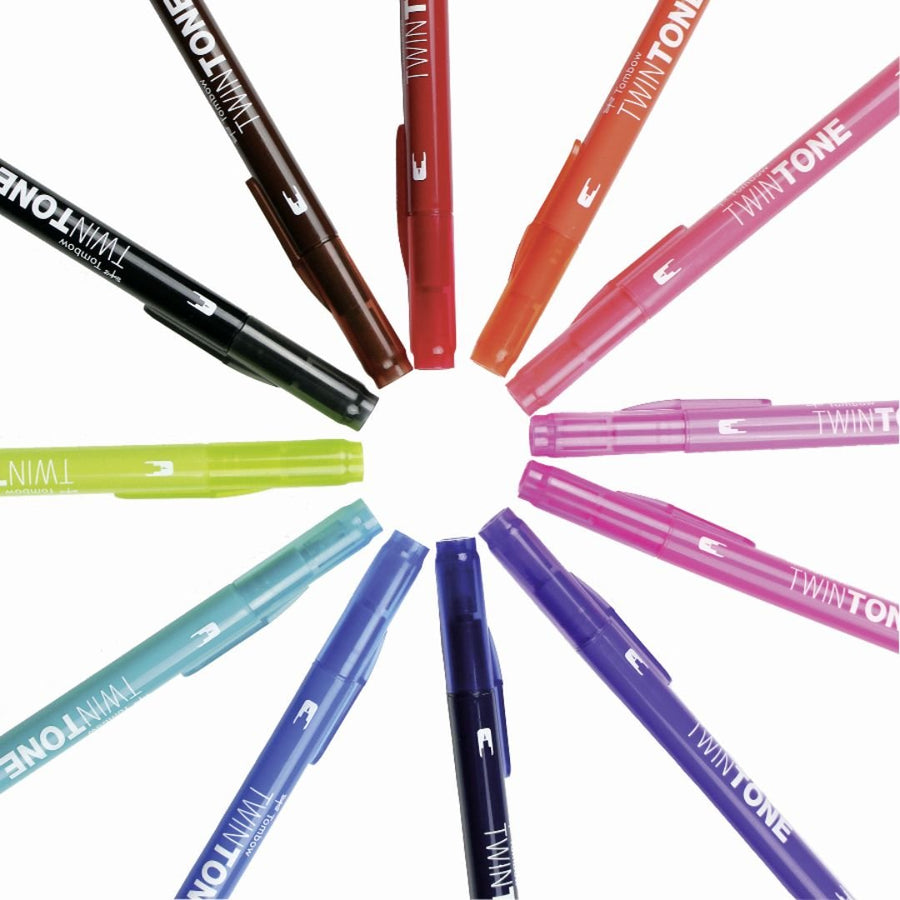 Tombow TwinTone Dual - Tip Marker 12 Bright Colours - Tombow