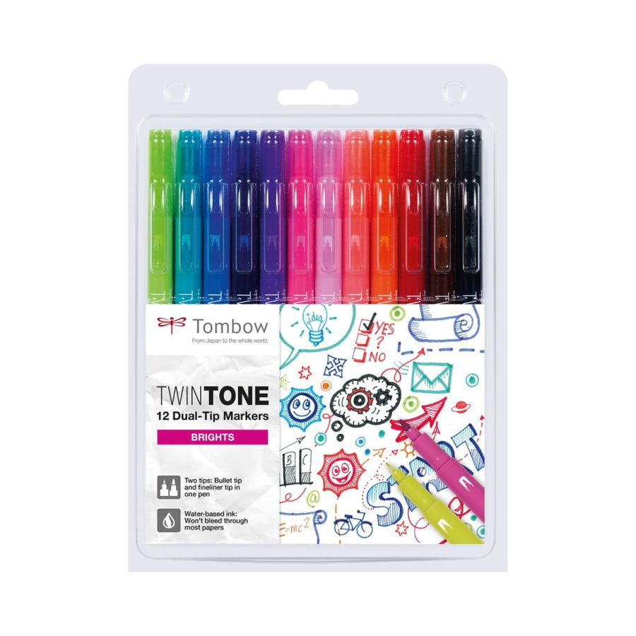 Tombow TwinTone Dual - Tip Marker 12 Bright Colours - Tombow