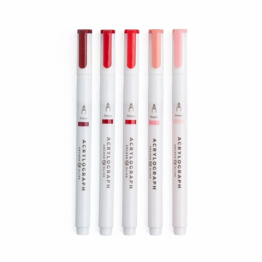 True Red Hues Acrylograph Pens - Set of 5 - Archer & Olive