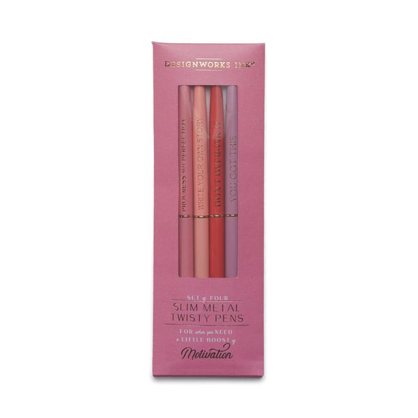 Twisty Slim Metal Pens Set - Motivation-Pens-Designworks Collective-Pink