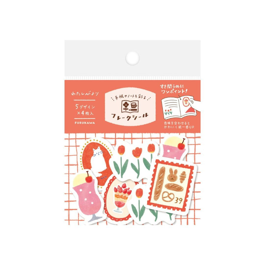 Watashi Biyori Washi Flake Stickers - Red - Furukawa Shiko