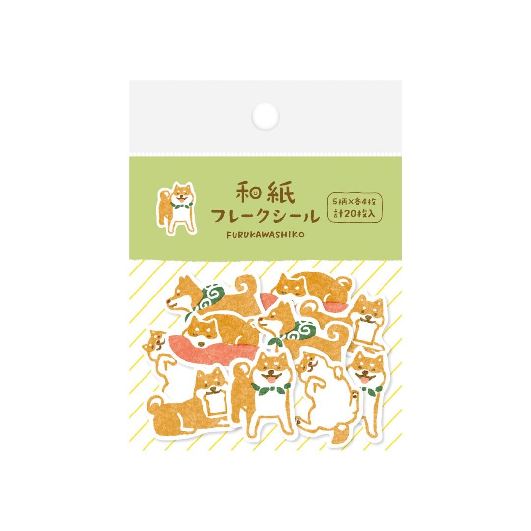 Watashi Biyori Washi Flake Stickers - Shiba Inu - Furukawa Shiko