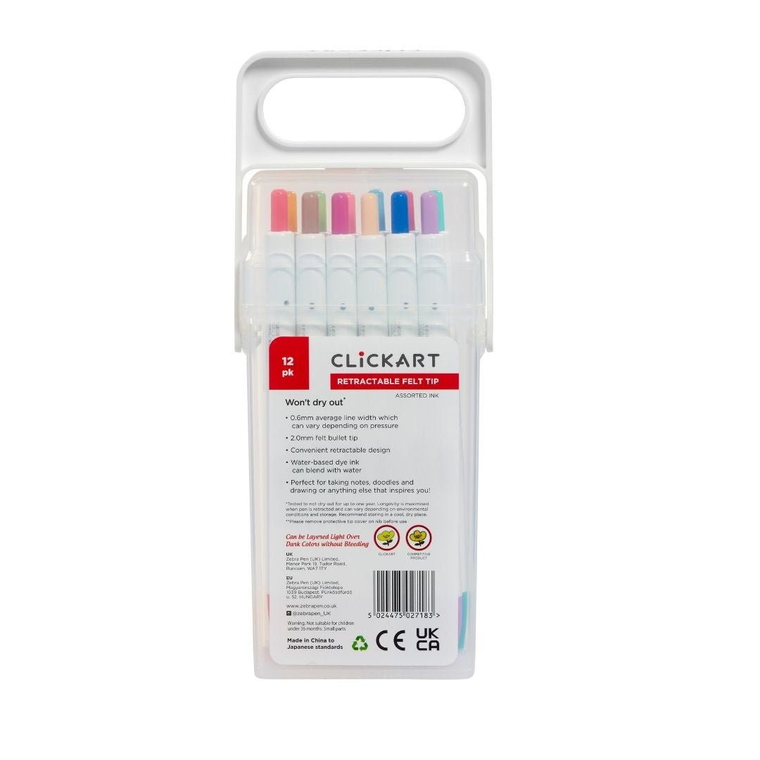 Zebra Clickart Retractable Pens - 12 Light Colours - Zebra