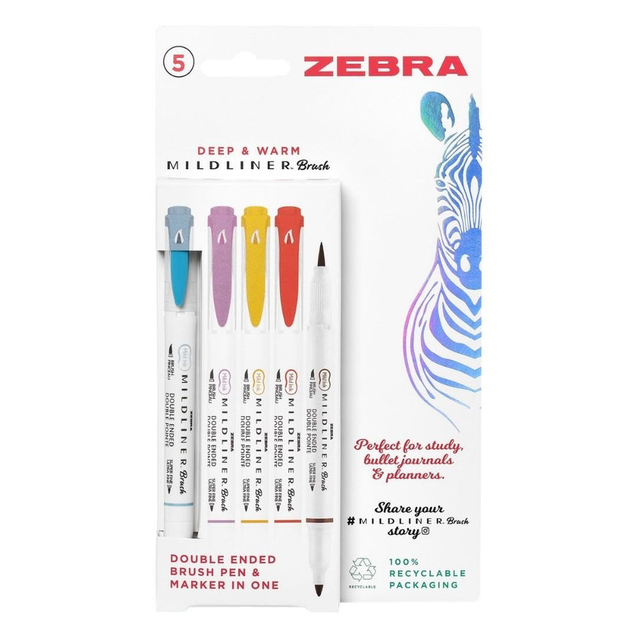 Zebra Mildliner Brush Pens Deep and Warm Set of 5 - Zebra