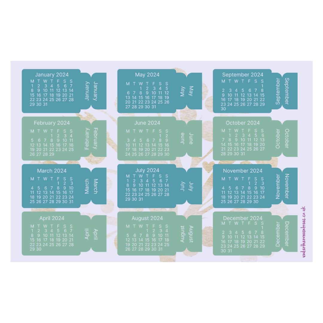 Rowan Tab 2024 Monthly Calendar Tab Stickers
