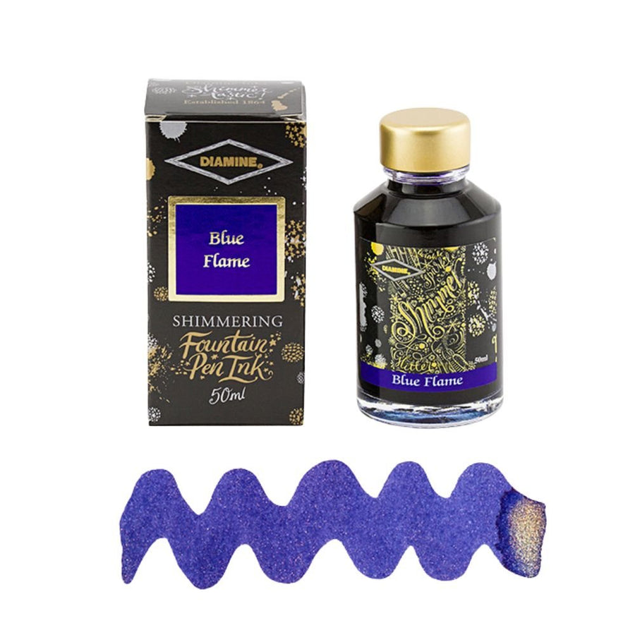 Blue Flame Diamine Shimmering Fountain Pen Ink 50ml - Diamine - Under the Rowan Trees