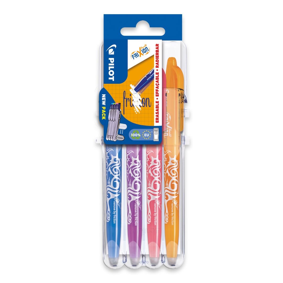 Frixion Ball 0.7mm Erasable Pen Set 2 Go Sky Blue, Purple, Coral Pink, Apricot Orange - Pilot - Pens - Under the Rowan Trees