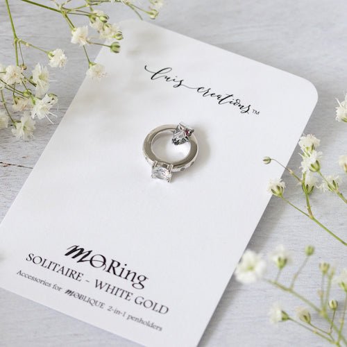 Moblique Solitaire White Gold Mo Ring-Dip Pen Accessory-Luis Creations-