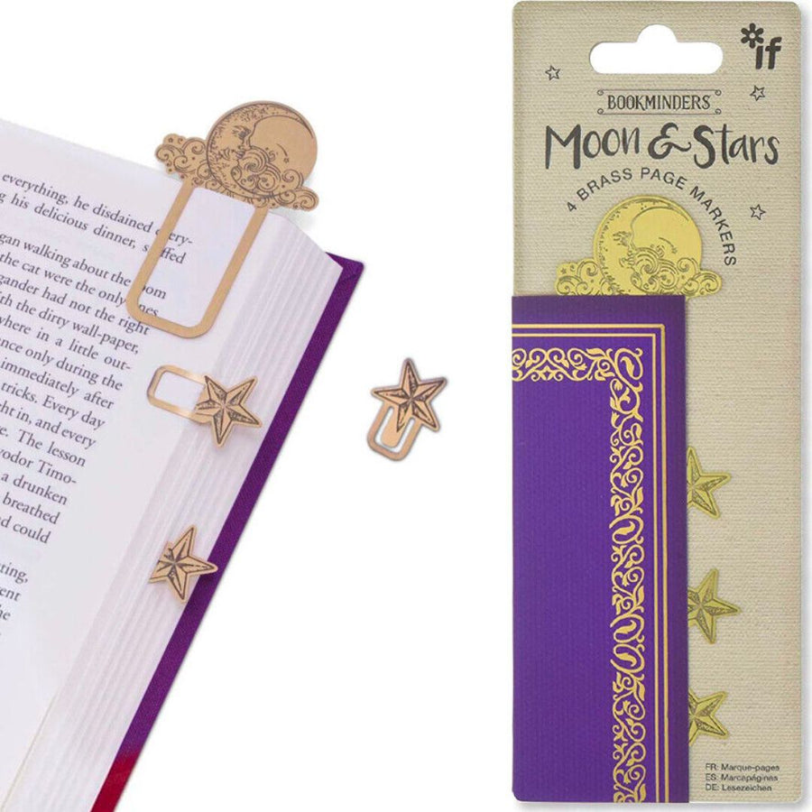 Moon & Stars Bookminders Brass Page Markers - Bookaroo - Bookmarks - Under the Rowan Trees