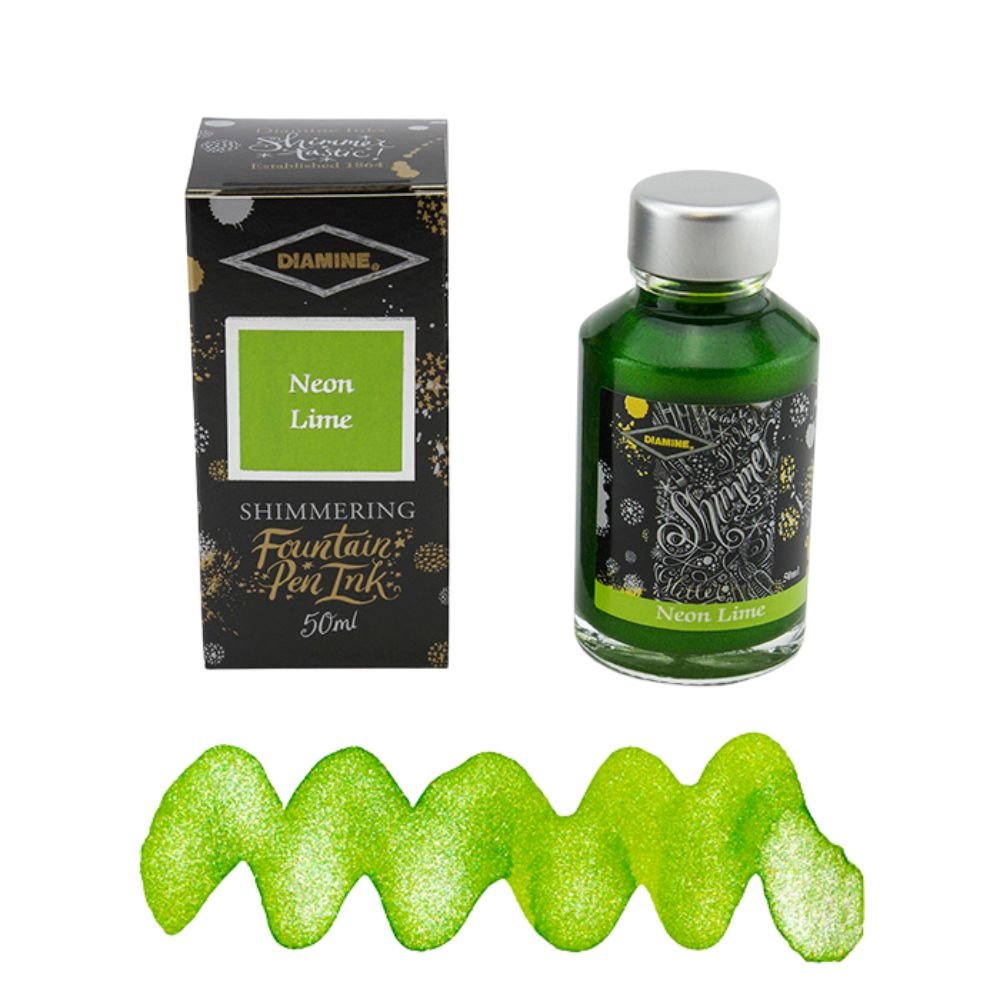 Neon Lime Diamine Shimmering Fountain Pen Ink 50ml - Diamine - Under the Rowan Trees