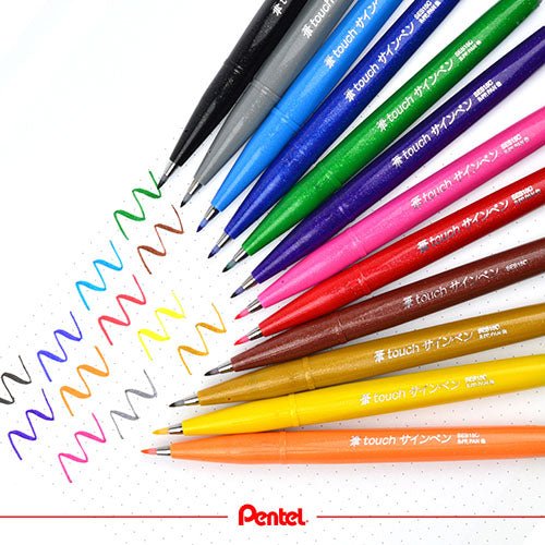 Pentel Brush Sign Pen 12 Original Colours - Pentel - Under the Rowan Trees