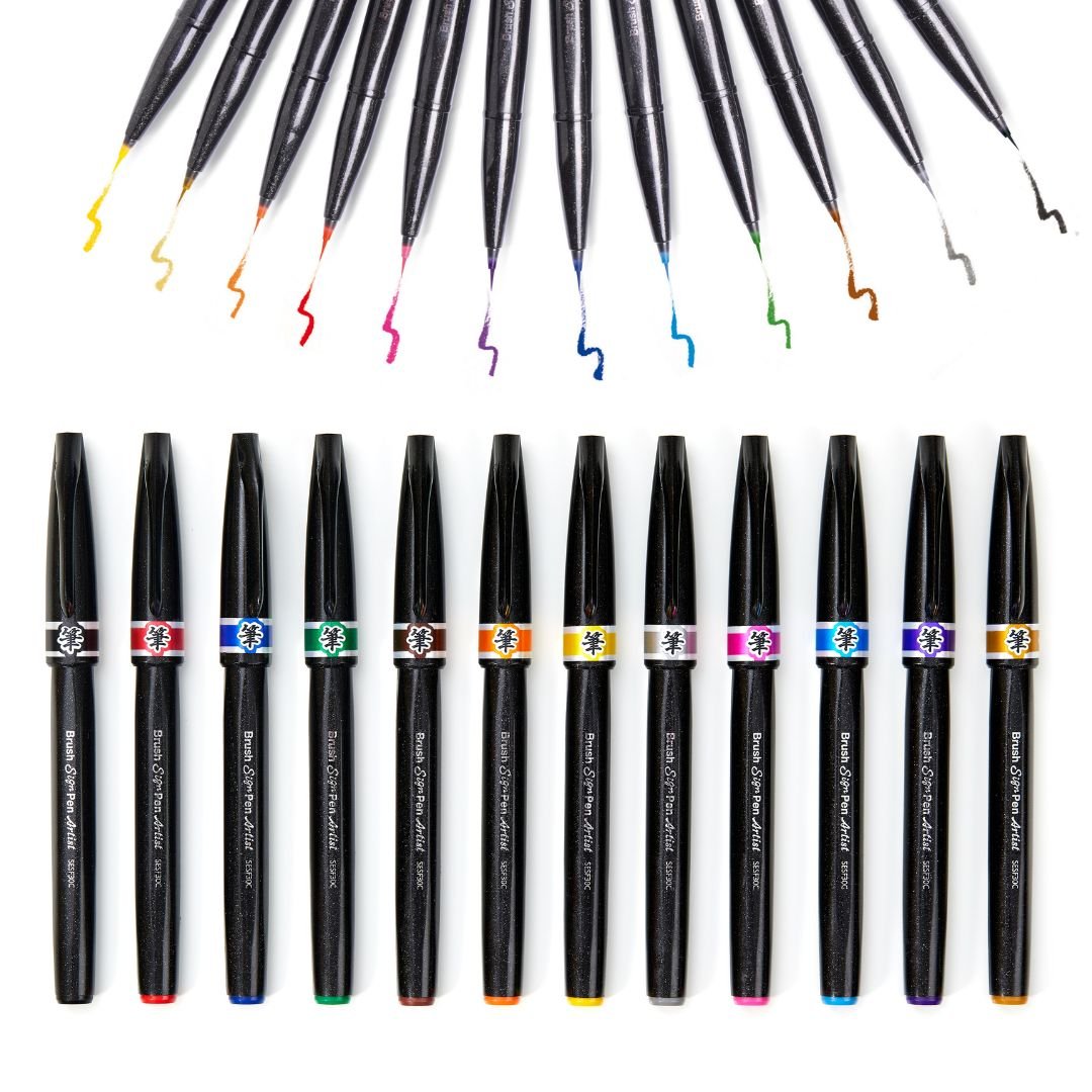 Pentel Sign Pen Extra Fine Brush Tip 12-Pack - Black Ink For Lettering & Calligraphy