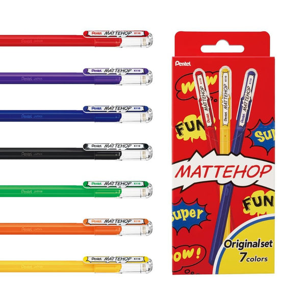 Pentel Mattehop Original Colours Set of 7-Pens Packaging