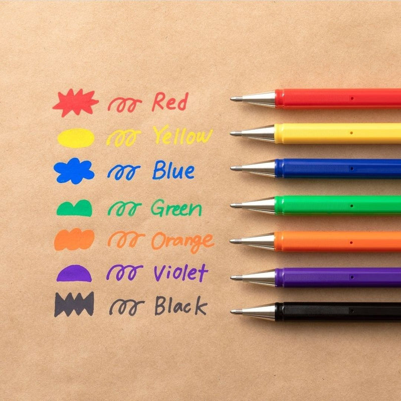 Pentel Mattehop Gel Pens Original Colours Set of 7 Swatch on Kraft Paper