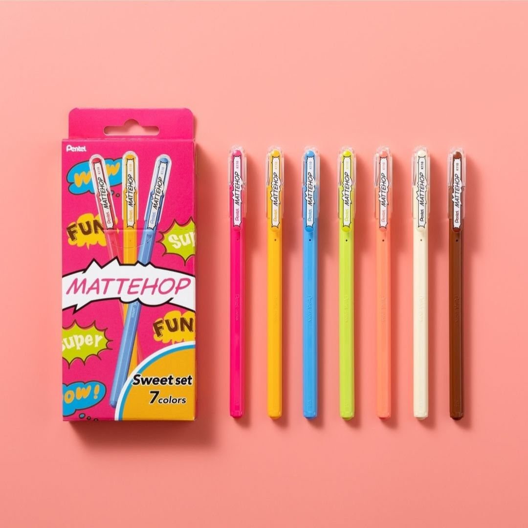 Pentel Mattehop Gel Pens Sweet Colours Set of 7 Cheerful Colours