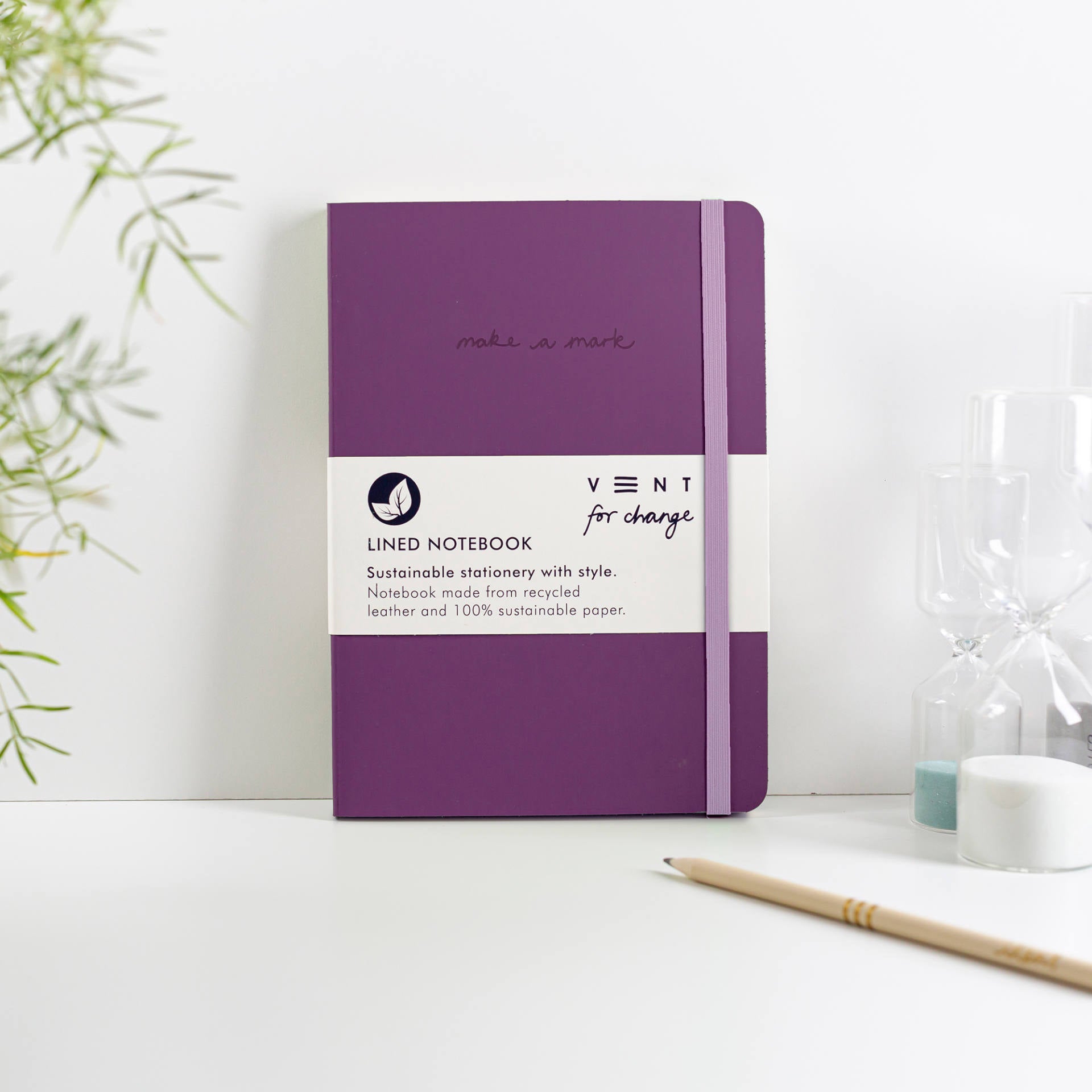 Recycled Leather A5 Lined Notebook Purple - Vent for Change - Under the Rowan Trees