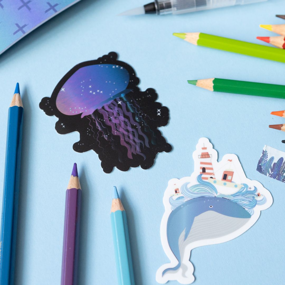 Whale and Jellyfish Vinyl Stickers - Under the Rowan Trees - Under the Rowan Trees