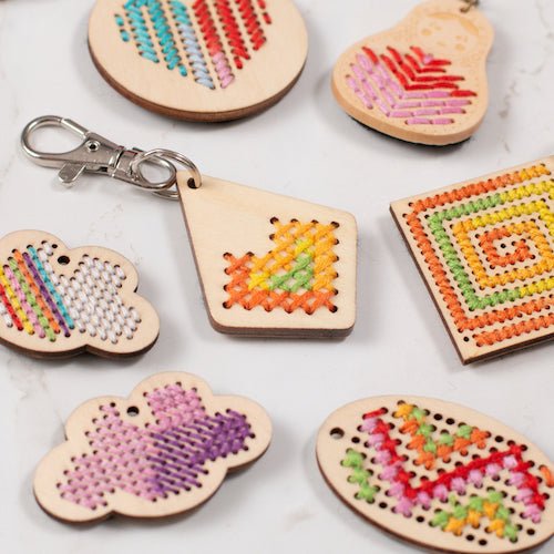 Wooden Cross Stitch Kit - Cloud-Craft Kits-Under the Rowan Trees-Keyring