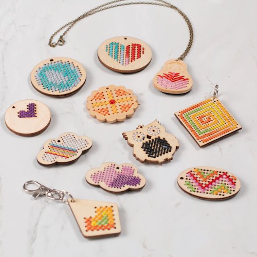Wooden Cross Stitch Kit - Cloud-Craft Kits-Under the Rowan Trees-Keyring