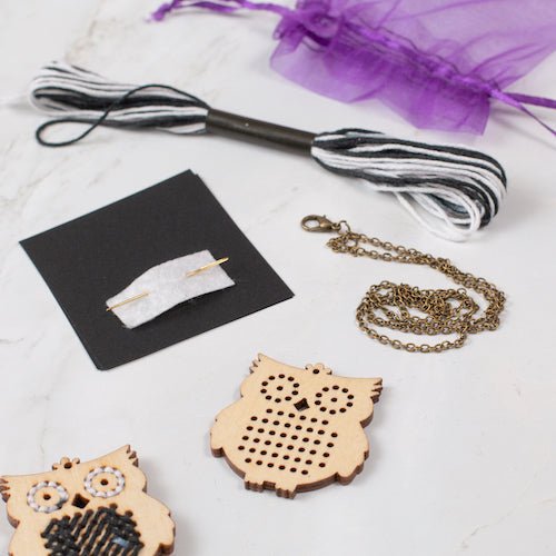 Wooden Cross Stitch Kit - Owl-Craft Kits-Under the Rowan Trees-Keyring